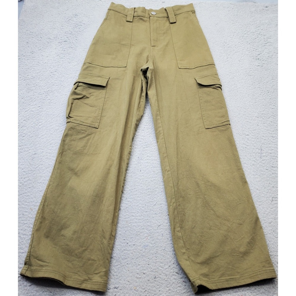 Cotton‎ Candy LA Womens M Cargo Pants Green Flat Front  Utility Pocket Wide Leg